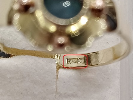 dámský zlatý prsten, čtyřlístek, opál, ryzost 585/14k, 2,91 g