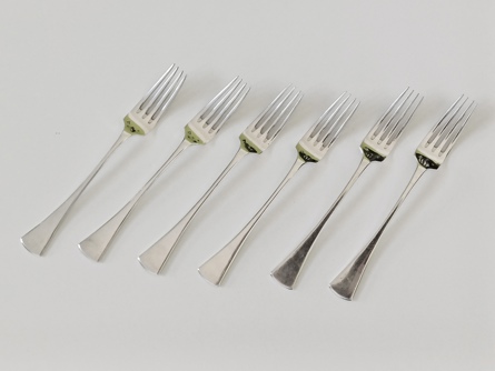Příbory pro 6 osob, stříbro, 2333 g, Ag 800, I. ČSR, Franz Bibus