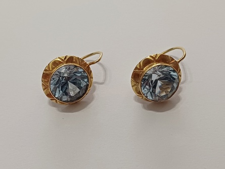 Dámské zlaté náušnice s akvamaríny, ryzost 585/14 k, 5,75 g, čejka
