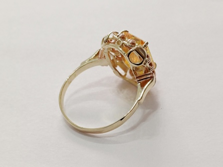 dámský zlatý prsten, citrín, ryzost 585/14k, 5,69 g, I.ČSR, lvíček