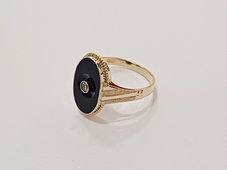 pánský zlatý prsten, onyx, ryzost 585/14k, 3,62 g, I.ČSR, lvíček