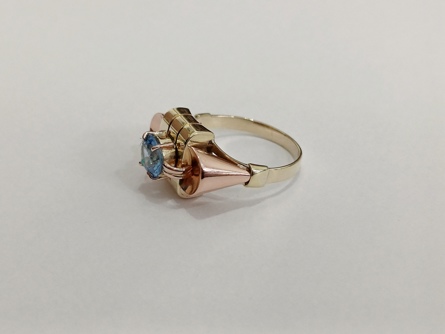 zlatý prsten se safírem, Au 585/1000, 14 kt, Art Deco, I.ČSR