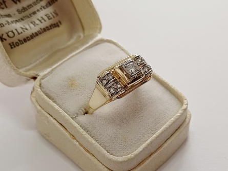 zlatý dámský prsten s diamanty, Au 585/1000, 14 kt, Art Deco