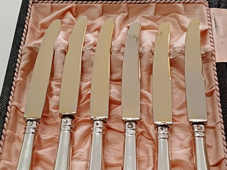 Sada nožů 6 ks, stříbro, 173,33 g, 800/1000, I. ČSR, 20. léta