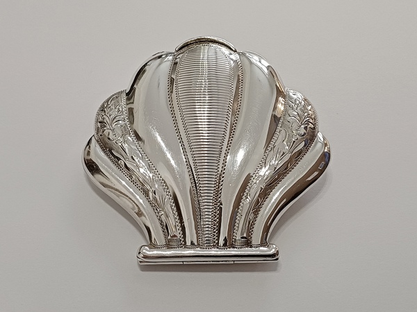 Art Deco pudřenka - mořská mušle, Ag 835/1000, 70 g, I. ČSR