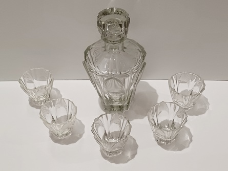 Velká karafa s odlivkami, Art Deco, F. Průša, styl Hloušek, Železný Brod