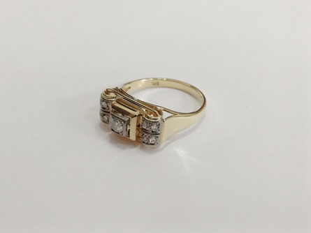 zlatý dámský prsten s diamanty, Au 585/1000, 14 kt, Art Deco