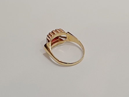 zlatý dámský prsten s rubínem, Au 585/1000, 14 kt, Art Deco, I.ČSR