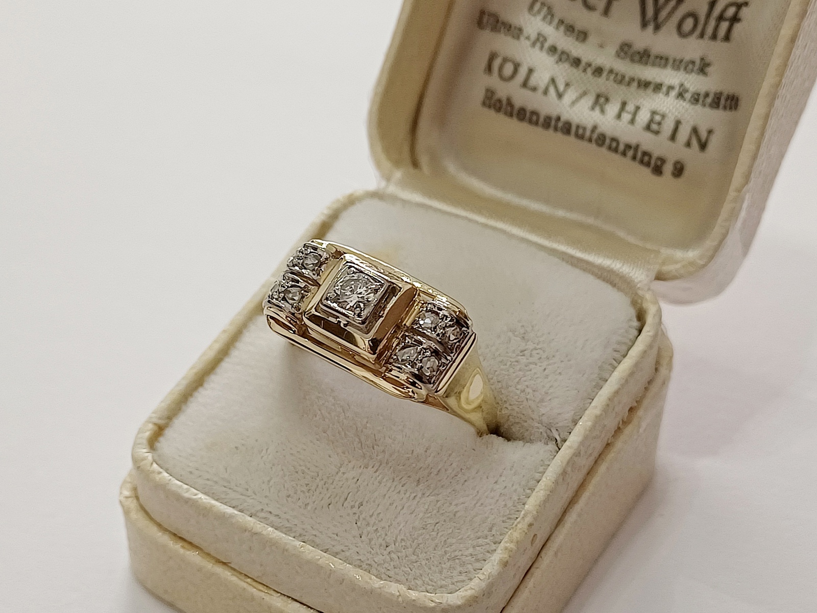 zlatý dámský prsten s diamanty, Au 585/1000, 14 kt, Art Deco