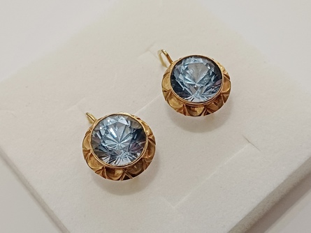 Dámské zlaté náušnice s akvamaríny, ryzost 585/14 k, 5,75 g, čejka