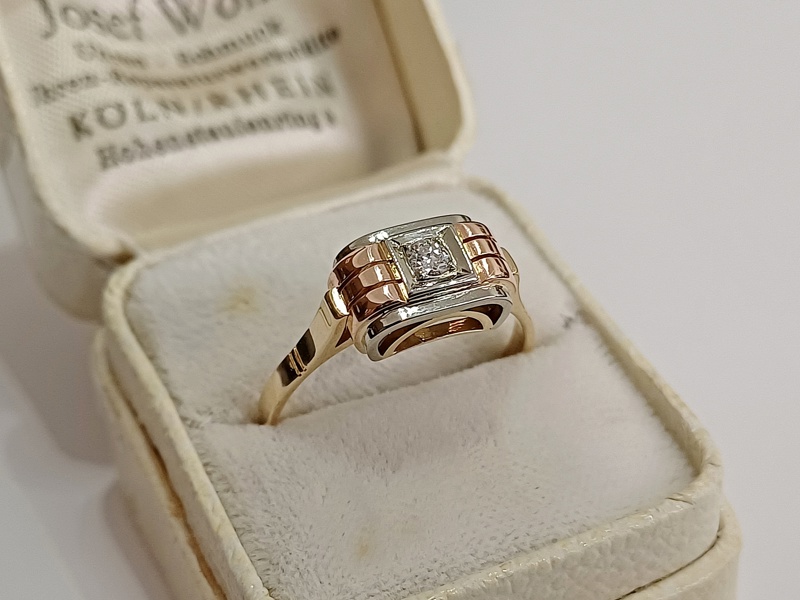 zlatý dámský prsten s diamantem, Art Deco, Au 585/1000, 14 kt, I. ČSR