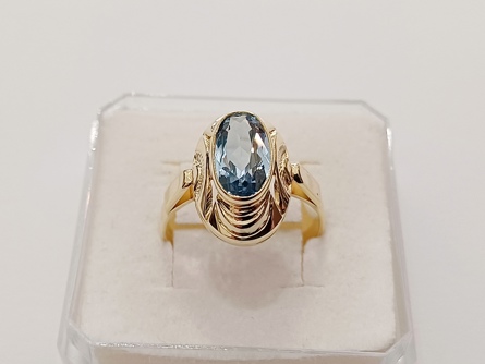dámský zlatý prsten, akvamarín, ryzost 585/14k, 3,50 g, čejka