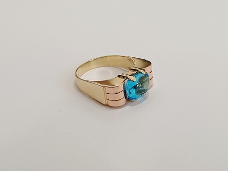 zlatý prsten s modrým safírem, Au 585/1000, 14 kt, 30. léta, I.ČSR