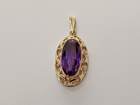 dámský zlatý přívěs s fialovým safírem/ametyst, ryzost 585/14k, 5,10 g