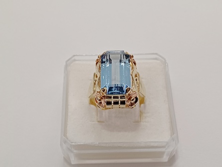 dámský zlatý prsten, akvamarín, ryzost 585/14k, 6,32 g, čejka