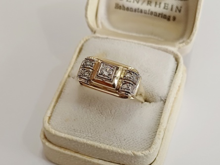 zlatý dámský prsten s diamanty, Au 585/1000, 14 kt, Art Deco