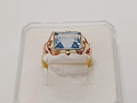 dámský zlatý prsten, akvamarín, ryzost 585/14k, 2,92 g