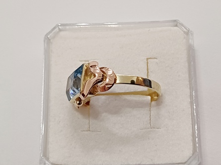 dámský zlatý prsten, akvamarín, ryzost 585/14k, 2,92 g