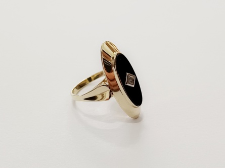 dámský zlatý prsten, onyx + diamant, ryzost 585/14k, 5,20 g, I.ČSR