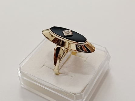 dámský zlatý prsten, onyx + diamant, ryzost 585/14k, 5,20 g, I.ČSR