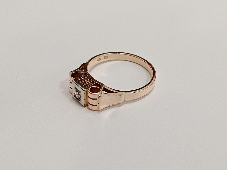 zlatý dámský prsten s diamantem, Art Deco, Au 585/1000, 14 kt, Vídeň