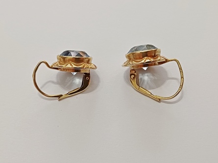 Dámské zlaté náušnice s akvamaríny, ryzost 585/14 k, 5,75 g, čejka