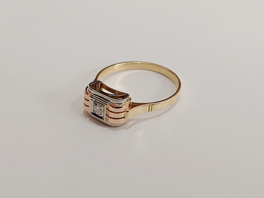 zlatý dámský prsten s diamantem, Art Deco, Au 585/1000, 14 kt, I. ČSR
