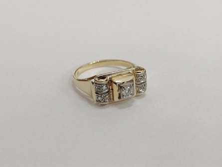 zlatý dámský prsten s diamanty, Au 585/1000, 14 kt, Art Deco
