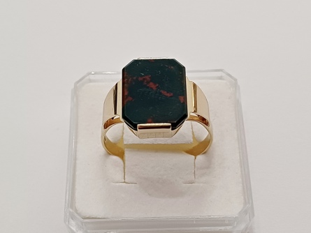 pánský zlatý prsten, 4,93 g, heliotrop/bloodstone