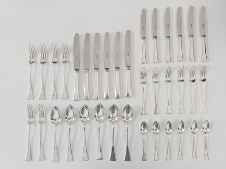 Příbory pro 6 osob, stříbro, 2333 g, Ag 800, I. ČSR, Franz Bibus