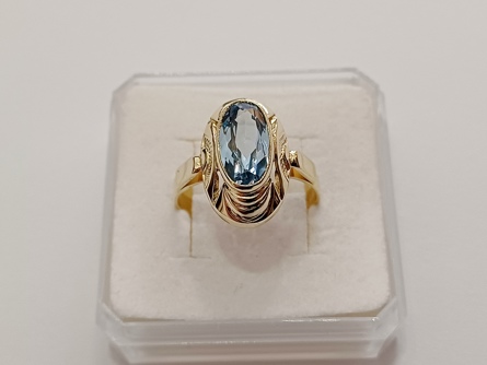 dámský zlatý prsten, akvamarín, ryzost 585/14k, 3,50 g, čejka