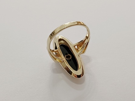 dámský zlatý prsten, onyx + diamant, ryzost 585/14k, 5,20 g, I.ČSR
