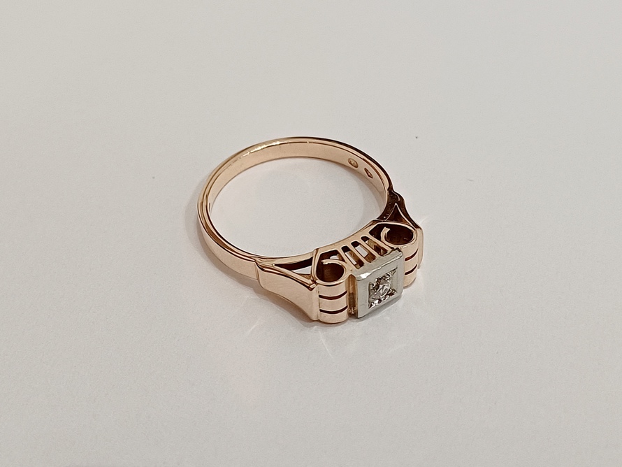 zlatý dámský prsten s diamantem, Art Deco, Au 585/1000, 14 kt, Vídeň
