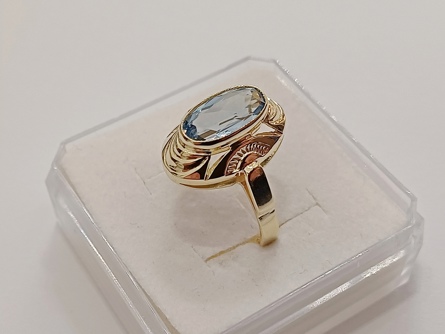 dámský zlatý prsten, akvamarín, ryzost 585/14k, 3,50 g, čejka
