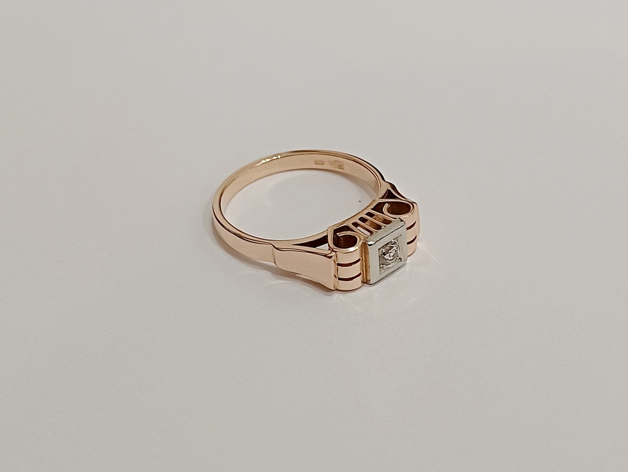 zlatý dámský prsten s diamantem, Art Deco, Au 585/1000, 14 kt, Vídeň