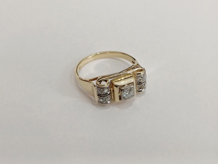 zlatý dámský prsten s diamanty, Au 585/1000, 14 kt, Art Deco