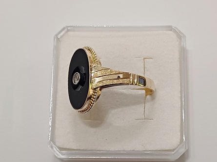 pánský zlatý prsten, onyx, ryzost 585/14k, 3,62 g, I.ČSR, lvíček