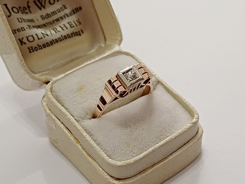 zlatý dámský prsten s diamantem, Art Deco, Au 585/1000, 14 kt, Vídeň