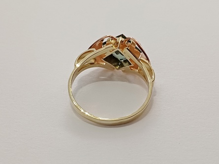 dámský zlatý prsten, zelený peridot/fluorit, ryzost 585/14k, 3,45 g