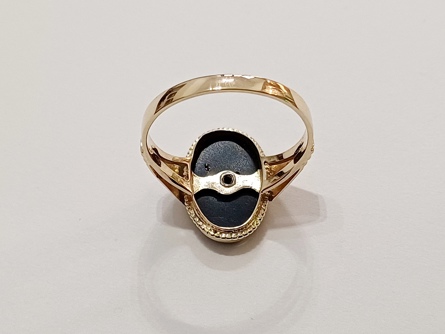 pánský zlatý prsten, onyx, ryzost 585/14k, 3,62 g, I.ČSR, lvíček