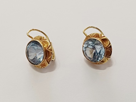 Dámské zlaté náušnice s akvamaríny, ryzost 585/14 k, 5,75 g, čejka