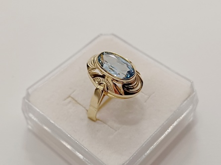 dámský zlatý prsten, akvamarín, ryzost 585/14k, 3,50 g, čejka