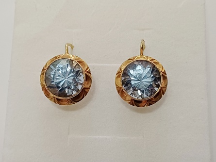 Dámské zlaté náušnice s akvamaríny, ryzost 585/14 k, 5,75 g, čejka