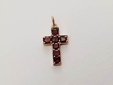 dámský zlatý přívěs s almandyny/pyropy, ryzost 585/14k, I.ČSR