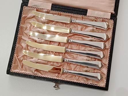 Sada nožů 6 ks, stříbro, 173,33 g, 800/1000, I. ČSR, 20. léta