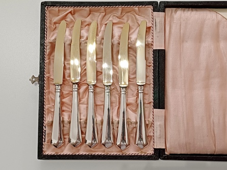 Sada nožů 6 ks, stříbro, 173,33 g, 800/1000, I. ČSR, 20. léta