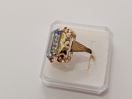 dámský zlatý prsten, akvamarín, ryzost 585/14k, 6,32 g, čejka