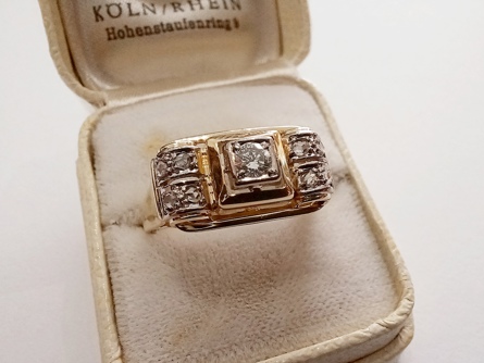 zlatý dámský prsten s diamanty, Au 585/1000, 14 kt, Art Deco