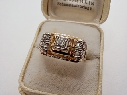 zlatý dámský prsten s diamanty, Au 585/1000, 14 kt, Art Deco