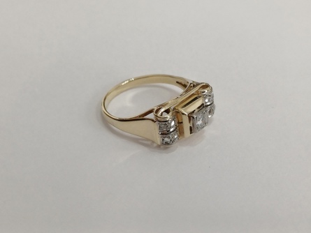 zlatý dámský prsten s diamanty, Au 585/1000, 14 kt, Art Deco